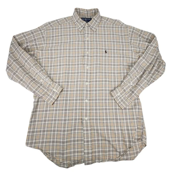 Ralph Lauren Blake Plaid Button Down Shirt Mens Medium Brown Tan Cotton Classic - Picture 6 of 14
